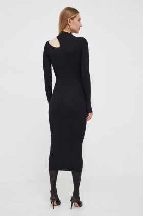 Bardot rochie culoarea negru, midi, mulata