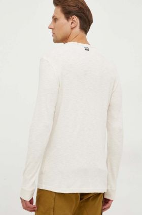 G-Star Raw longsleeve din bumbac culoarea bej, neted