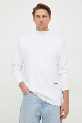 G-Star Raw longsleeve din bumbac culoarea alb, neted