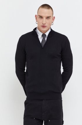 HUGO pulover de lana barbati, culoarea negru, light, cu turtleneck