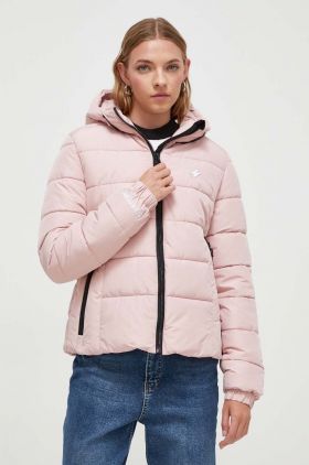 Superdry geaca femei, culoarea roz, de iarna