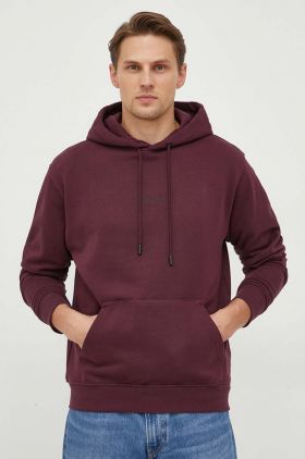 The Kooples hanorac de bumbac barbati, culoarea bordo, cu glugă, neted