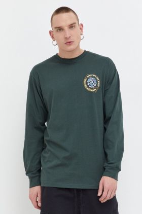 Vans longsleeve din bumbac culoarea verde, cu imprimeu