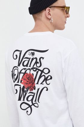 Vans longsleeve din bumbac culoarea alb, cu imprimeu