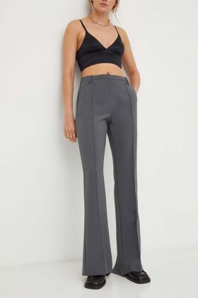 Herskind pantaloni femei, culoarea gri, lat, high waist