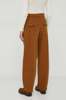 Sisley pantaloni femei, culoarea maro, lat, high waist