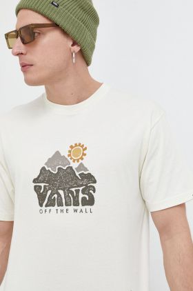 Vans tricou din bumbac barbati, culoarea bej, cu imprimeu