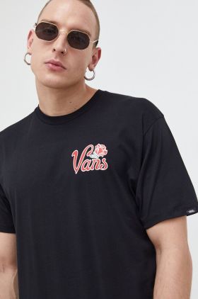 Vans tricou din bumbac barbati, culoarea negru, cu imprimeu