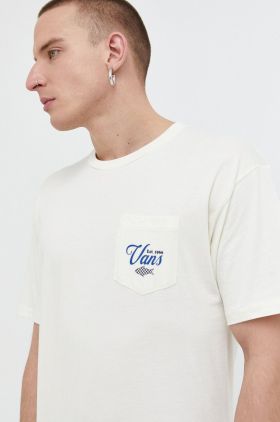 Vans tricou din bumbac barbati, culoarea bej, cu imprimeu