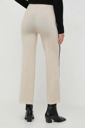 Beatrice B pantaloni de lana culoarea bej, drept, high waist