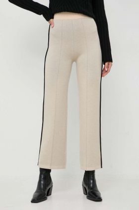 Beatrice B pantaloni de lana culoarea bej, drept, high waist