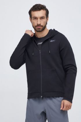 Reebok bluza barbati, culoarea negru, cu glugă, neted