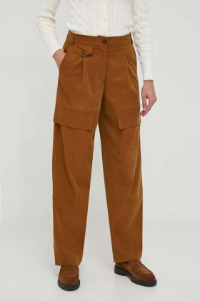 Sisley pantaloni femei, culoarea maro, lat, high waist