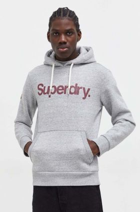 Superdry bluza barbati, culoarea gri, cu glugă, cu imprimeu