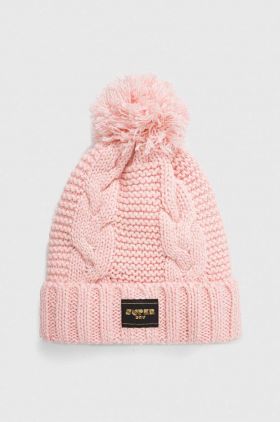 Superdry caciula din amestec de lana culoarea roz, din tricot gros