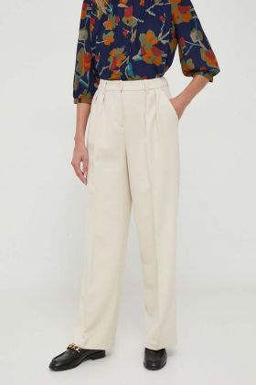 United Colors of Benetton pantaloni femei, culoarea bej, lat, high waist