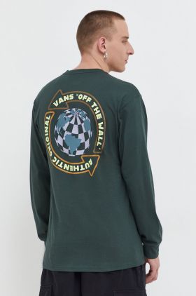 Vans longsleeve din bumbac culoarea verde, cu imprimeu