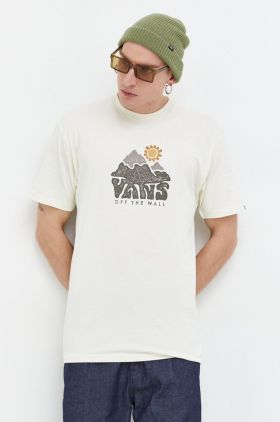 Vans tricou din bumbac barbati, culoarea bej, cu imprimeu