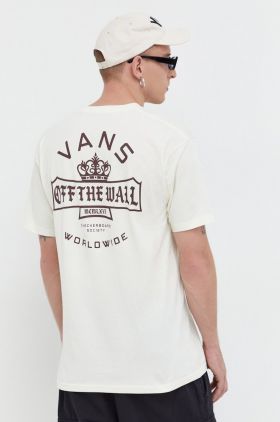 Vans tricou din bumbac barbati, culoarea bej, cu imprimeu