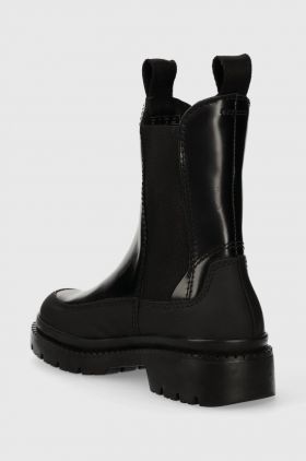 Gant cizme de piele Prepnovo femei, culoarea negru, cu toc plat, izolare usoara, 27551365.G00