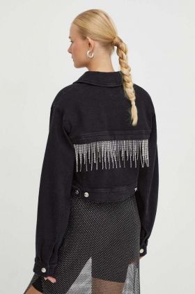 Gestuz geacă din denim femei, culoarea negru, de tranziție, oversize 10908578