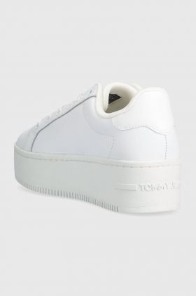Tommy Jeans sneakers din piele TJW FLATFORM ESS culoarea alb, EN0EN02518