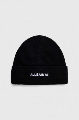 AllSaints caciula din amestec de lana culoarea negru, din tricot gros