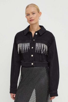 Gestuz geacă din denim femei, culoarea negru, de tranziție, oversize 10908578