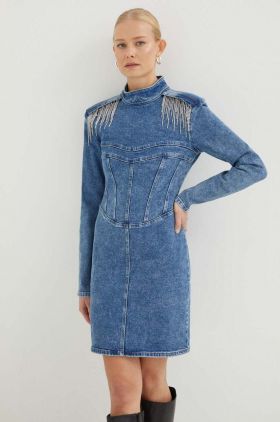 Gestuz rochie din denim mini, mulată 10908770