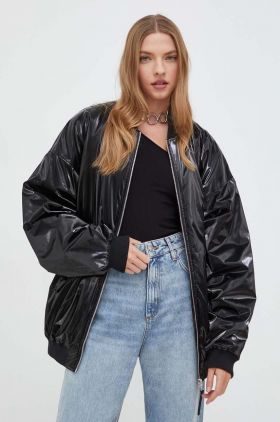 HUGO geaca bomber x Bella Poarch femei, culoarea negru, de tranzitie, oversize