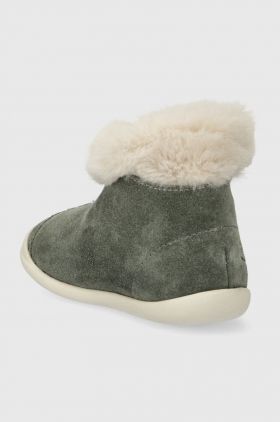 Pom D'api cizme de iarna pentru copii din piele intoarsa SWEET ZIP FUR culoarea verde