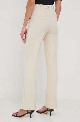 United Colors of Benetton pantaloni femei, culoarea bej, drept, high waist