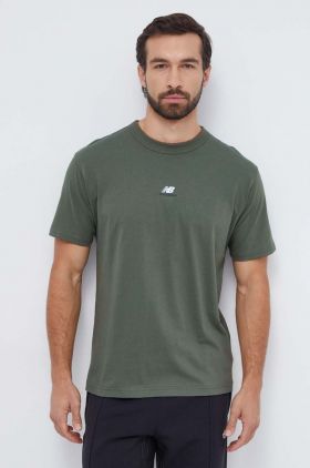 New Balance tricou din bumbac barbati, culoarea verde, cu imprimeu