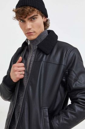 Hollister Co. geaca barbati, culoarea negru, de tranzitie