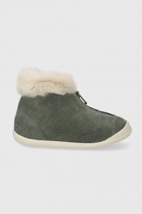 Pom D'api cizme de iarna pentru copii din piele intoarsa SWEET ZIP FUR culoarea verde