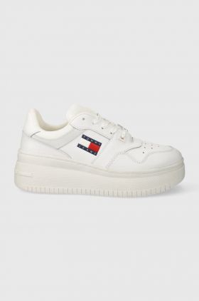 Tommy Jeans sneakers TJW RETRO BASKET FLATFORM ESS culoarea alb, EN0EN02506