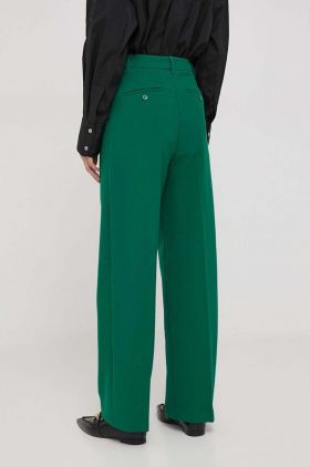 United Colors of Benetton pantaloni femei, culoarea verde, drept, high waist