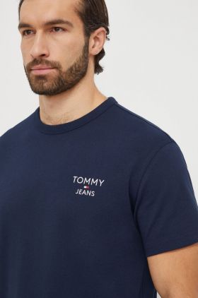 Tommy Jeans tricou din bumbac bărbați, culoarea bleumarin, cu imprimeu DM0DM18872