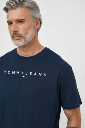 Tommy Jeans tricou din bumbac bărbați, culoarea bleumarin, cu imprimeu DM0DM17993