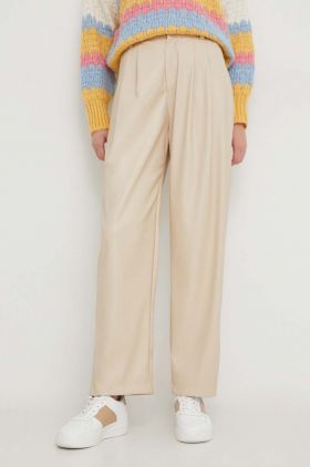 Answear Lab pantaloni femei, culoarea bej, drept, high waist