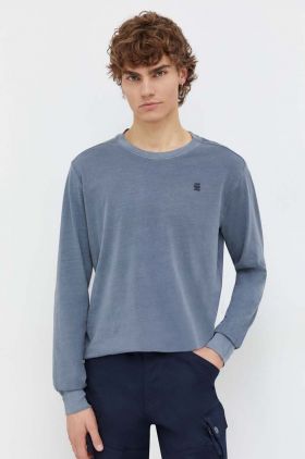 G-Star Raw longsleeve din bumbac culoarea gri, cu imprimeu