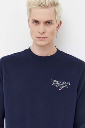 Tommy Jeans hanorac de bumbac bărbați, culoarea bleumarin, cu imprimeu DM0DM18404