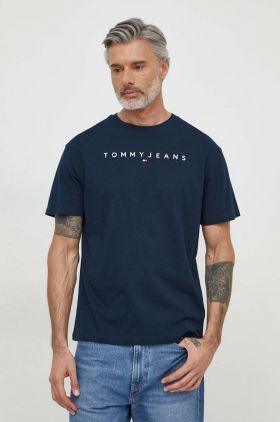 Tommy Jeans tricou din bumbac bărbați, culoarea bleumarin, cu imprimeu DM0DM17993