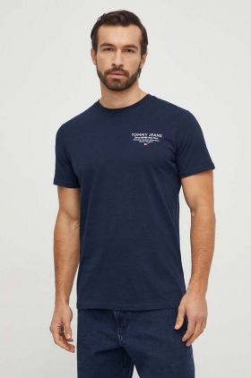 Tommy Jeans tricou din bumbac bărbați, culoarea bleumarin, cu imprimeu DM0DM18265