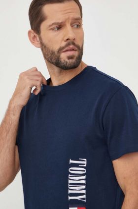 Tommy Jeans tricou din bumbac bărbați, culoarea bleumarin, cu imprimeu DM0DM18295