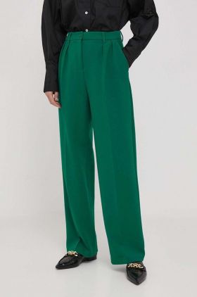 United Colors of Benetton pantaloni femei, culoarea verde, drept, high waist