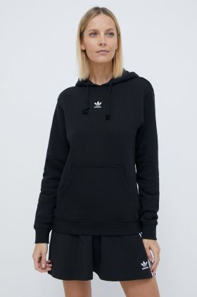 adidas Originals hanorac de bumbac femei, culoarea negru, cu glugă, uni