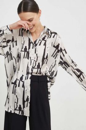 Answear Lab camasa femei, culoarea bej, cu guler clasic, relaxed
