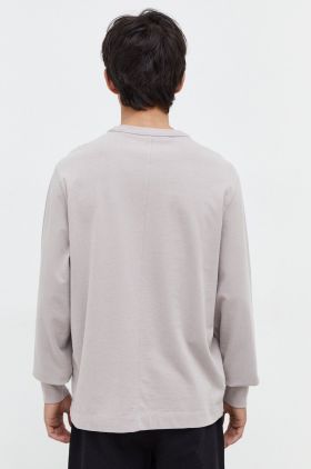 Abercrombie & Fitch longsleeve din bumbac culoarea gri, neted