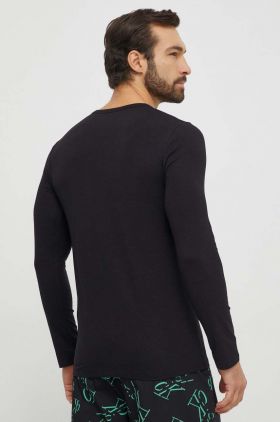 BOSS longsleeve barbati, culoarea negru, neted